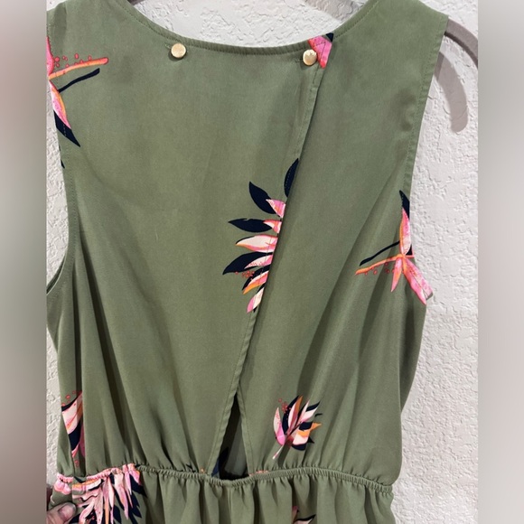 Olive Green Tropical Floral Romper - Picture 3 of 4